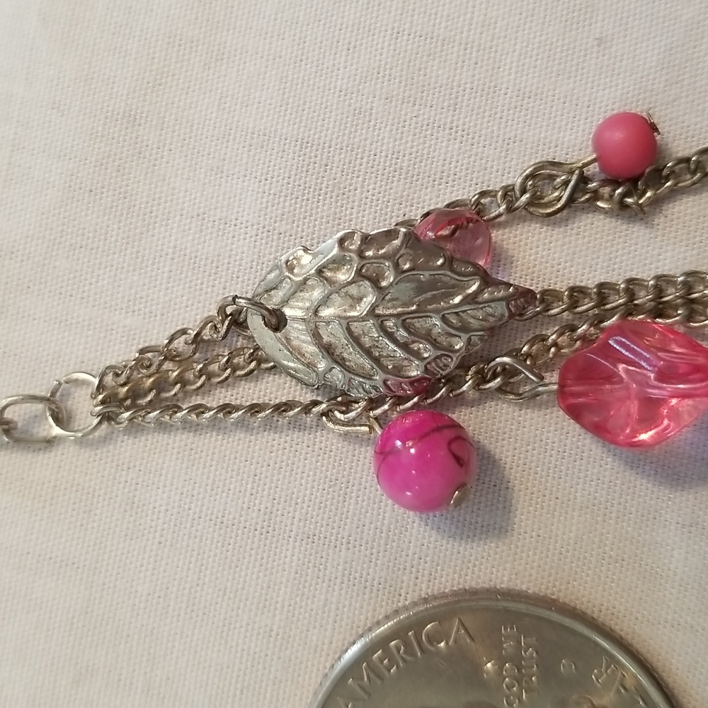 Silver and Pink Chain Earrings - Picture 5 of 5